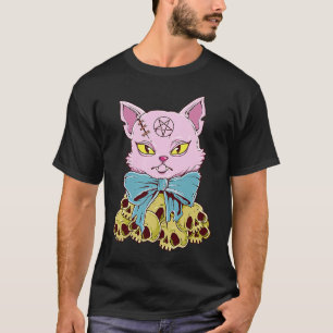 Pastel Goth Scary Demon Cat och Skull T Shirt