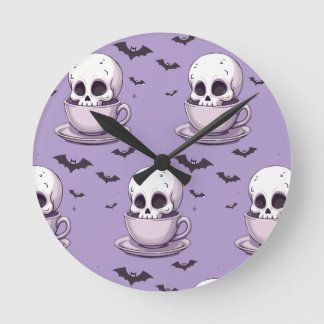 Pastel Goth Skull in Teacup Rund Klocka