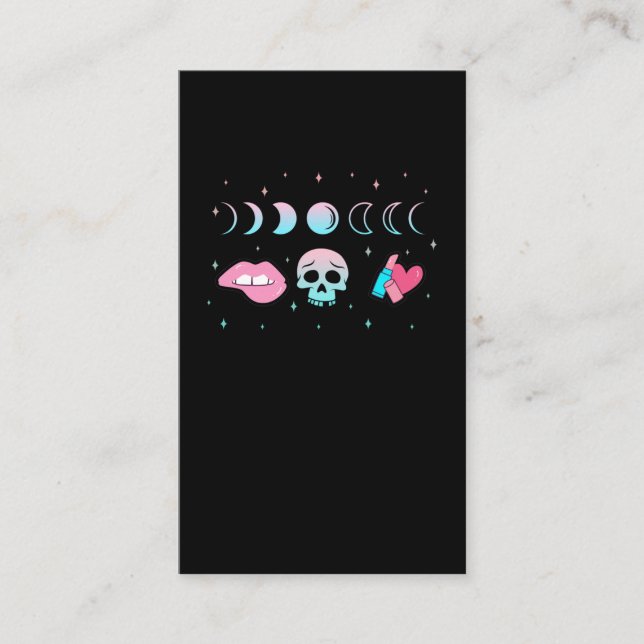 Pastel Goth Skull Måne Kawaii Makup Witch Visitkort (Framsida)