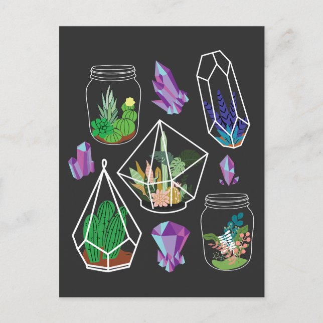 Pastel Goth Succulent Cactus Kawaii Terrarium Vykort (Framsida)
