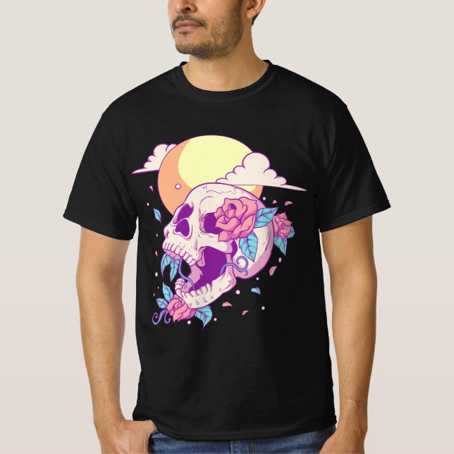 Pastel Goth Sugar Skull And Moon Kawaii  T Shirt (Framsida)