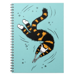 Pastel Goth Swimming Cat Skeleton Anteckningsbok