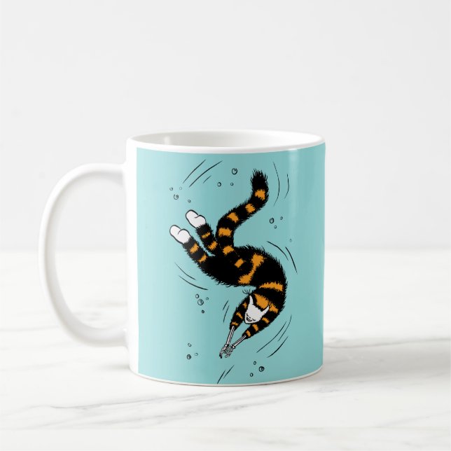 Pastel Goth Swimming Cat Skeleton Kaffemugg (Vänster)