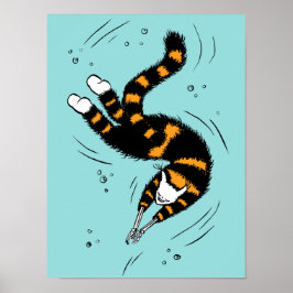 Pastel Goth Swimming Cat Skeleton Poster