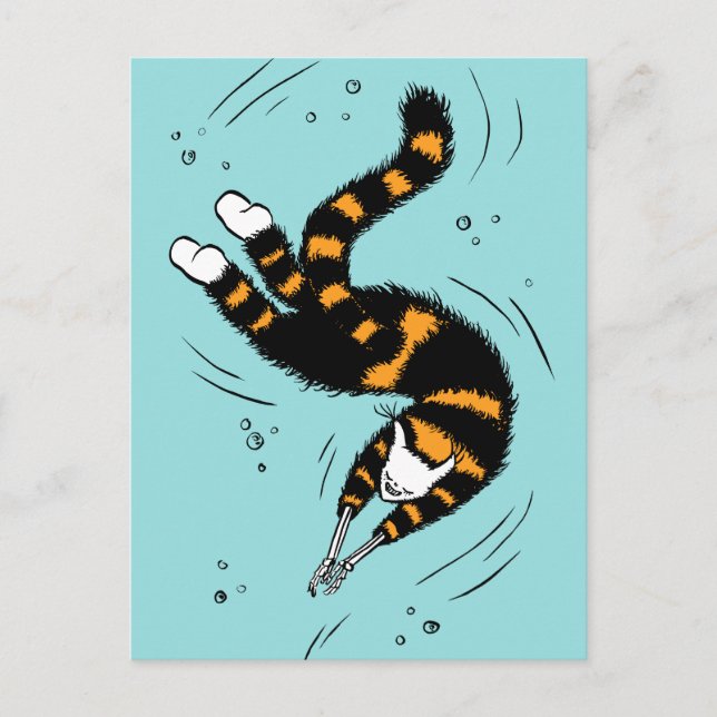 Pastel Goth Swimming Cat Skeleton Vykort (Framsida)