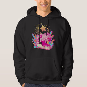 Pastel Goth T-Rex Skull Crystal Crescent Måne Aest Hoodie