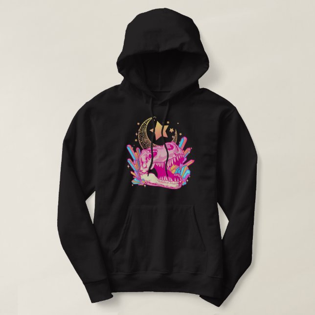 Pastel Goth T-Rex Skull Crystal Crescent Måne Aest Hoodie (Design framsida)
