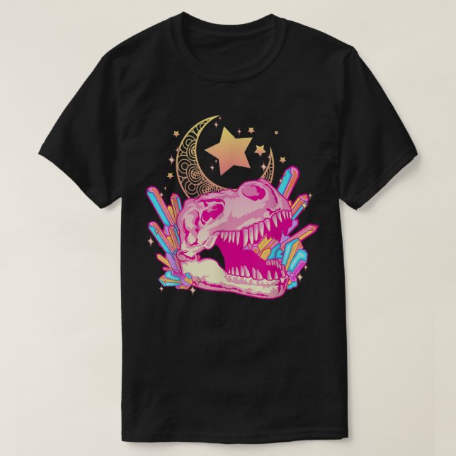 Pastel Goth T-Rex Skull Crystal Crescent Måne Aest T Shirt (Design framsida)