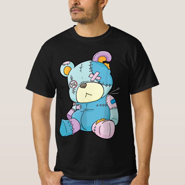 Pastel Goth Teddy Bear Nu Goth Menhera Kawaii Anim T Shirt (Framsida)