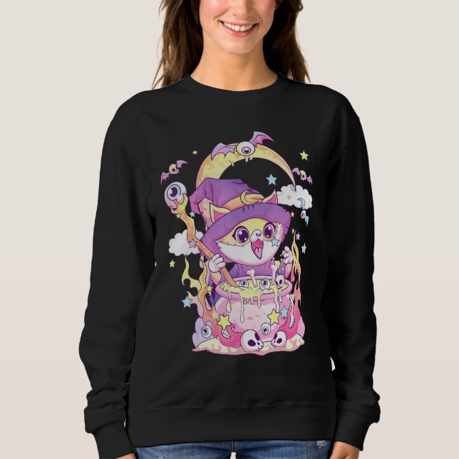 Pastel Goth Wiccan Cat Cute Creepy Witchy Cat och T Shirt (Framsida)