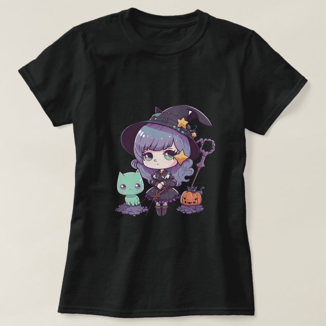 Pastel Goth Witch och Cat Halloween Tee (Design framsida)