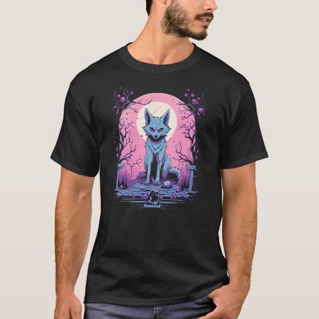 Pastel Goth Wolf Kawaii Cute Creepy Halloween Anim T Shirt (Framsida)