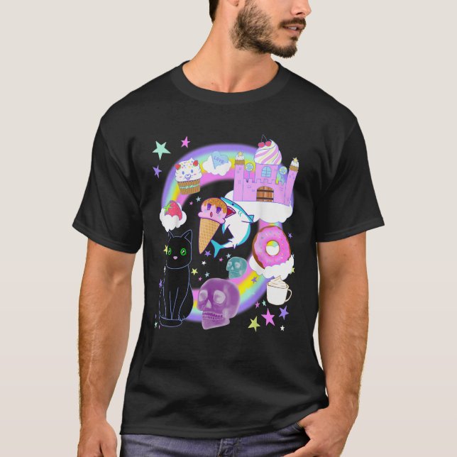 Pastel Goth Yami Kawaii Creepy Candy World Menhera T Shirt (Framsida)