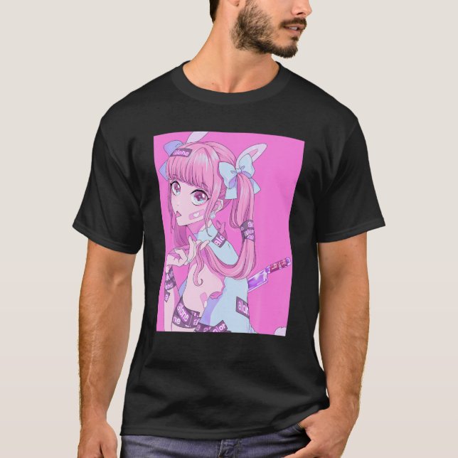 Pastel Goth Yami Kawaii Menhera Rosa Aesthetic Ani T Shirt (Framsida)