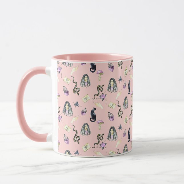 Pastel Gothic Story Mönster Rosa Mugg (Vänster)