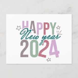 Pastel Gott nytt år 2024 Helg Vykort
