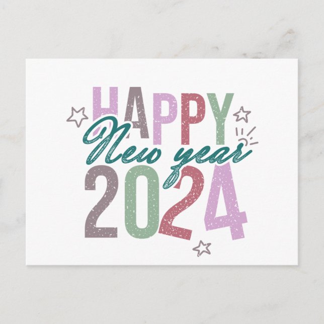 Pastel Gott nytt år 2024 Helg Vykort (Framsida)