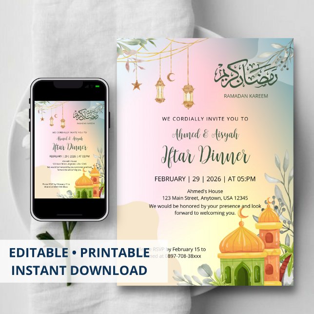 Pastel Gradient Mosque Iftar Dinner Invitation Inbjudningar (Skapare uppladdad)