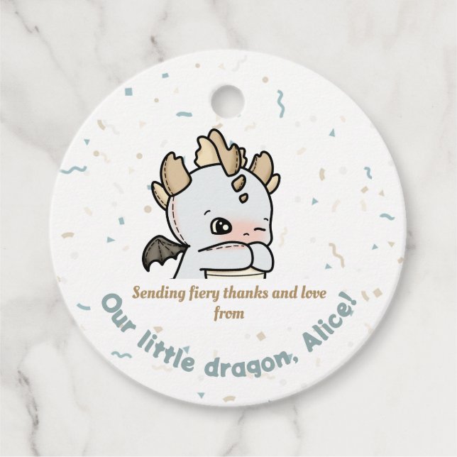 Pastel Grått Brown Cute Baby Dragon Tack Gåvor Etiketter (Framsida)