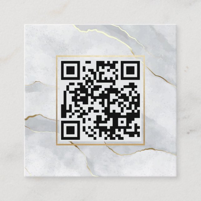 Pastel Grått Guld Linjer QR-kod Minimalistisk Chic Fyrkantigt Visitkort (Framsida)