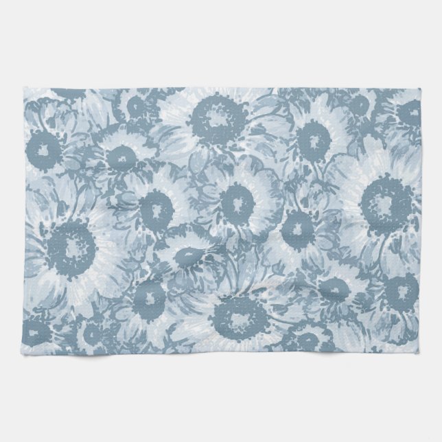 Pastel Grått Navy Blommönster Kökshandduk (Horisontell)