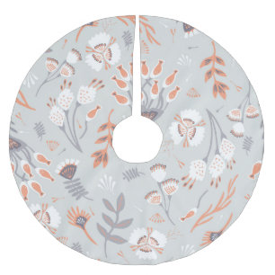 Pastel Grått Orange Blommigt: Vintage Elegance Julgransmatta Borstad Polyester