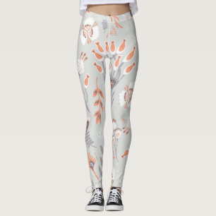 Pastel Grått Orange Blommigt: Vintage Elegance Leggings