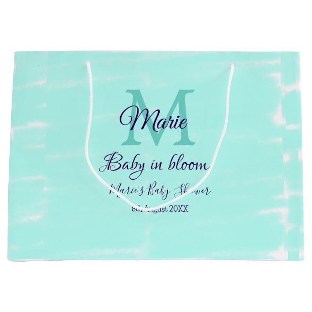 Pastel green baby in bloom monogram baby shower te (Framsidan)