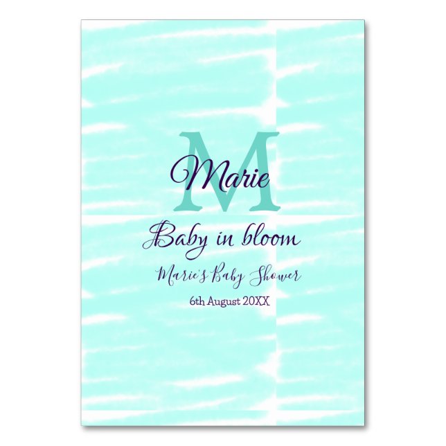 Pastel green baby in bloom monogram baby shower te bordsnummer (Framsidan)