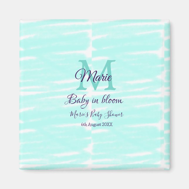 Pastel green baby in bloom monogram baby shower te magnet (Framsidan)