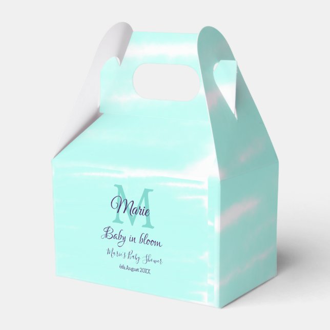 Pastel green baby in bloom monogram baby shower te presentaskar (Framsidan Sidan)