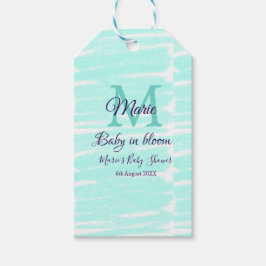 Pastel green baby in bloom monogram baby shower te presentetikett