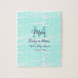 Pastel green baby in bloom monogram baby shower te pussel