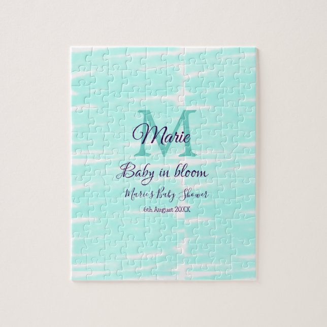 Pastel green baby in bloom monogram baby shower te pussel (Vertikal)