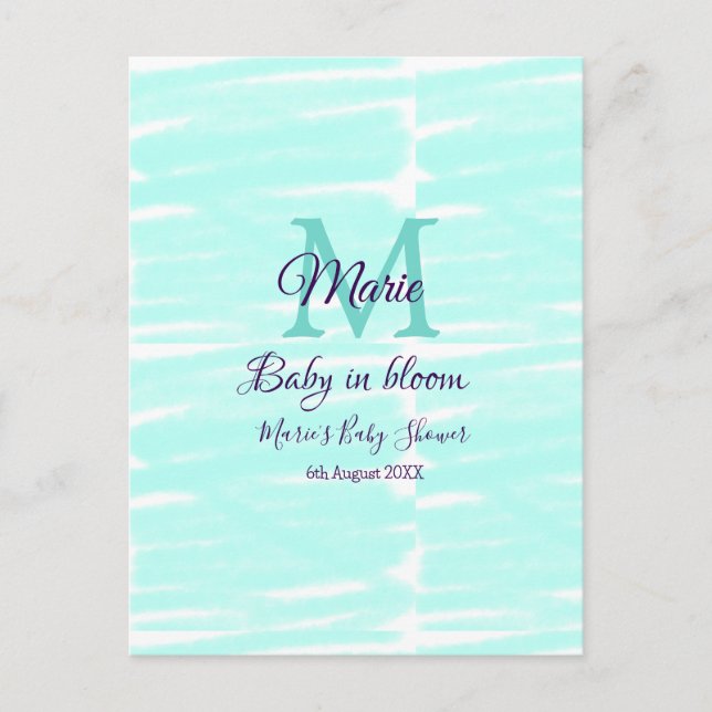 Pastel green baby in bloom monogram baby shower te vykort (Framsida)