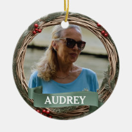 Pastel Green Grapevine Wreath ANY Photo Julgransprydnad Keramik