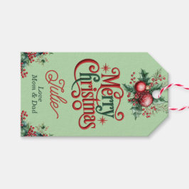 Pastel Green Merry Christmas Gift Tags Presentetikett