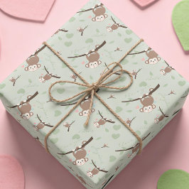 Pastel Green Monkey Valentine Wrapping Paper  Presentpapper