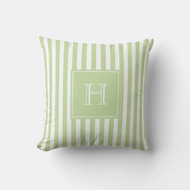 Pastel Green Monogram Stripe Preppy & Chic Spring  Kudde (Framsida)