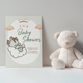 Pastel Green Orange Sleeping Cloud Baby Dragon Inbjudningar