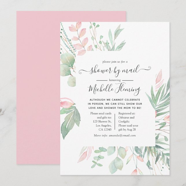 Pastel  Greenery Baby Shower by Mail Inbjudningar (Fram/baksida)