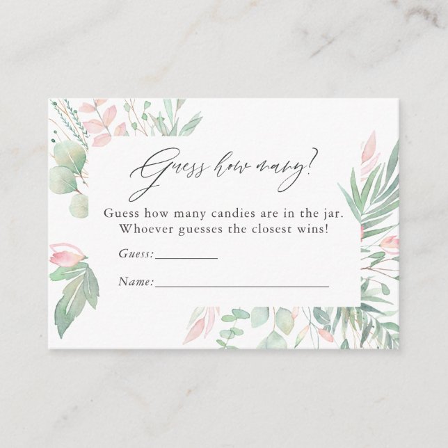 Pastel  Greenery Baby Shower Candy Guessing Tilläggskort (Framsida)
