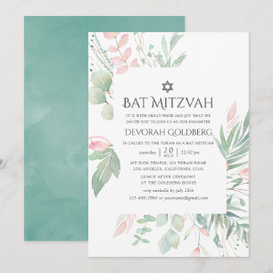 Pastel Greenery Bat mitzvah Inbjudningar