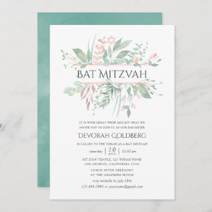 Pastel  Greenery Bat mitzvah Inbjudningar
