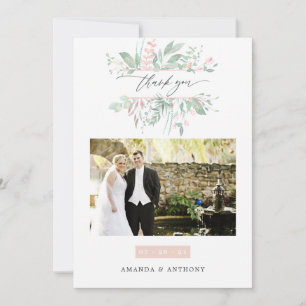 Pastel Greenery Bröllop Photo Tack Kort