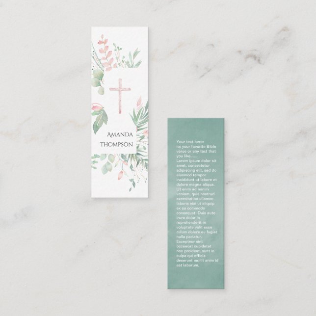 Pastel  Grey Confirmation Bookmark Mini Visitkort (Fram/baksida)