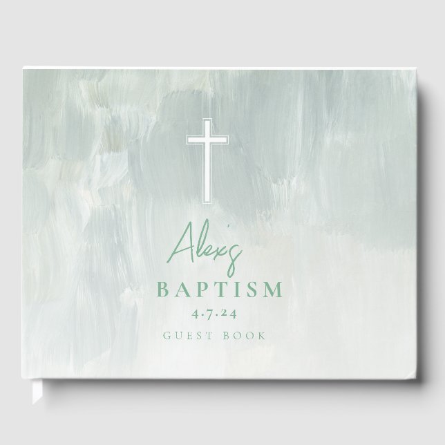Pastel Grönt Baptism Modern Guest Bok (Framsida)