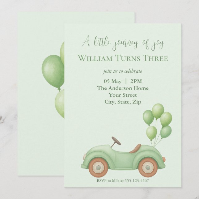 Pastel Grönt Bar & Balloon Birthday-inbjudan Inbjudningar (Fram/baksida)