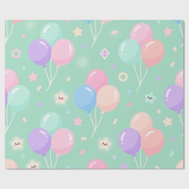 Pastel Grönt Barns födelsedag Wrapping Papper Presentpapper (Platt)