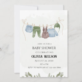 Pastel Grönt Beige Baby Shower-inbjudan Inbjudningar